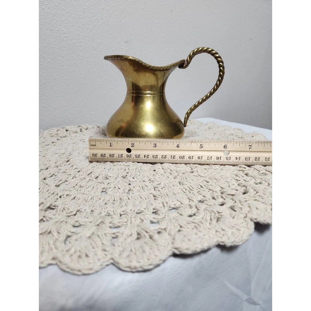 Vintage Brass Pitcher with Twisted Rope Handle Made in India Decorative Bud Vase